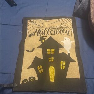 Halloween Burlap Garden Flag with Haunted House Design